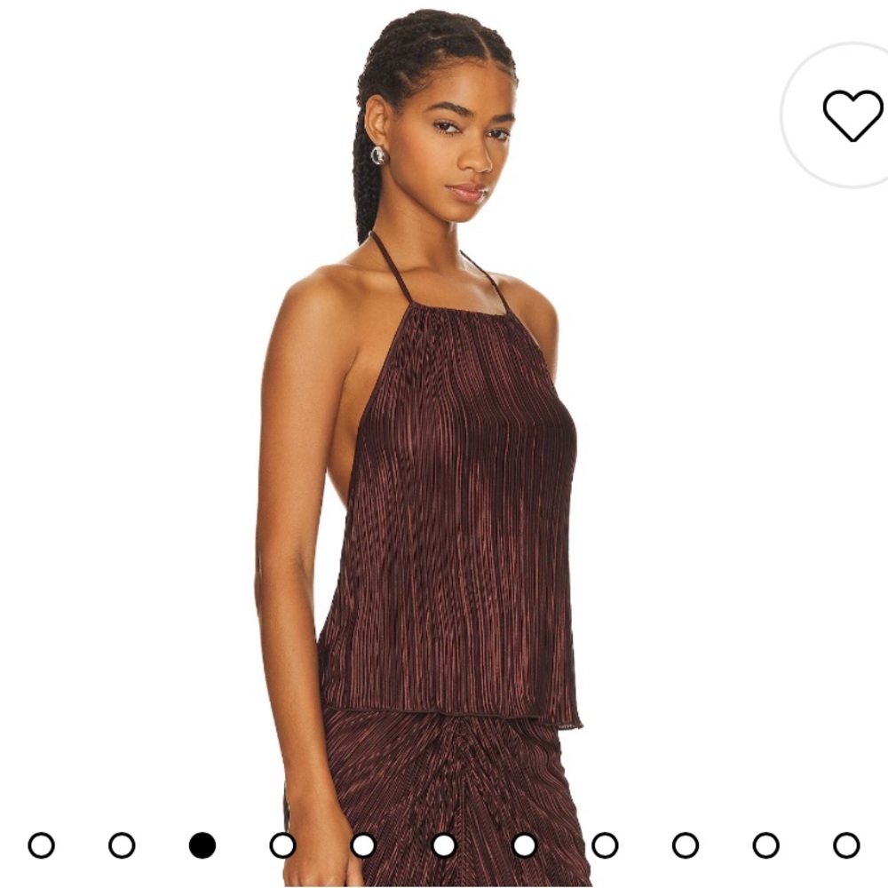 Good American. Always Fits Plisse Halter Top in Dark Cocoa001